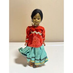 Vintage Souvenir Native American Doll Red Velvet Top Turquoise Skirt